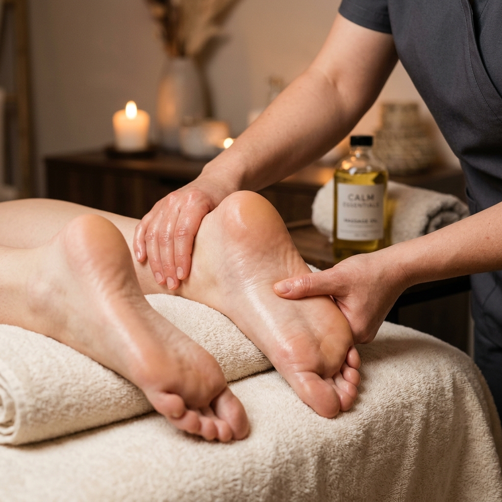 Terapeuta che applica una tecnica di riflessologia plantare